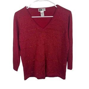 Vintage I.N Studio Red Christmas Sparkly Blouse‎ Silk Lurex Blend Size M/L